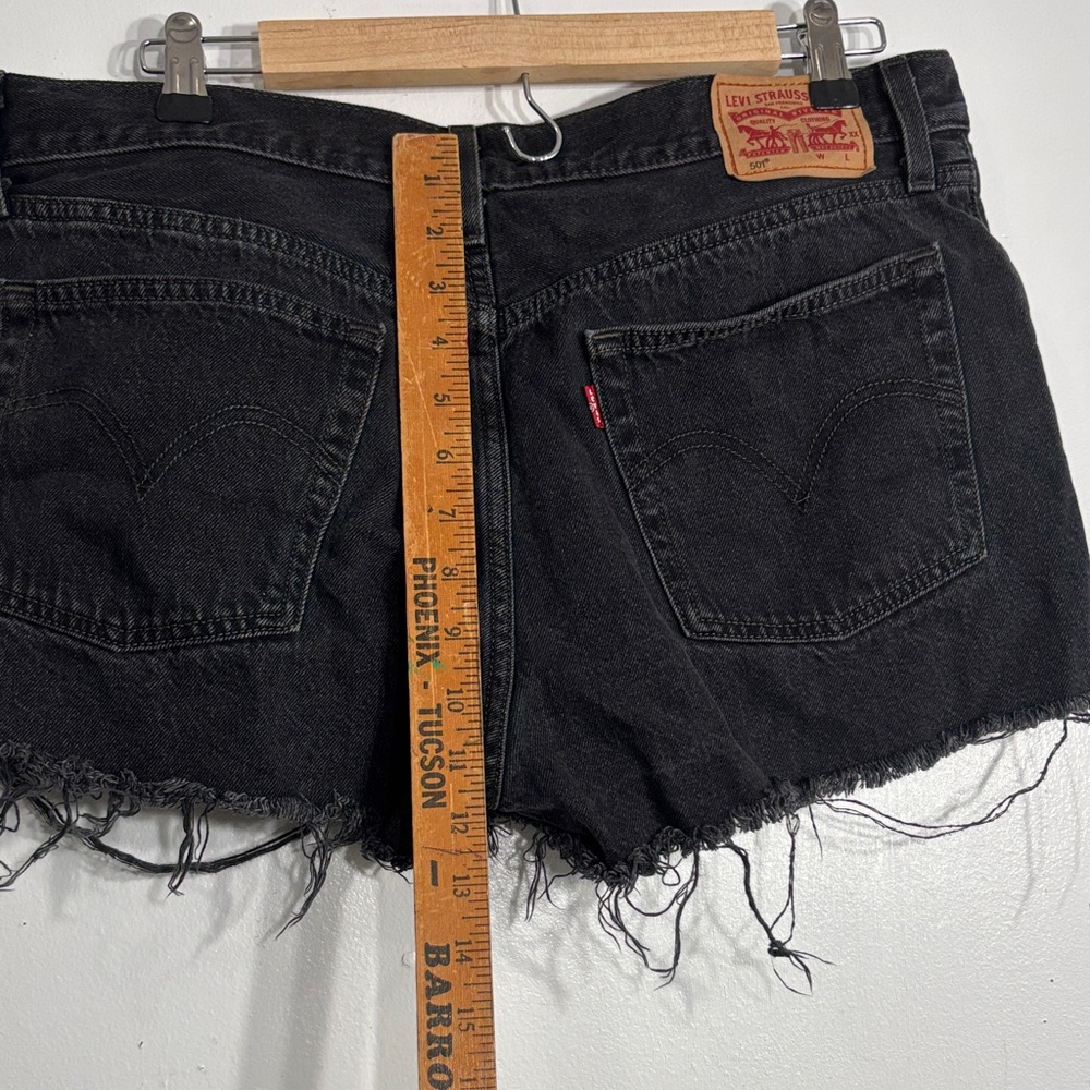 Black Distressed Levi's 501 Denim Women's Shorts - Picture 7 of 8